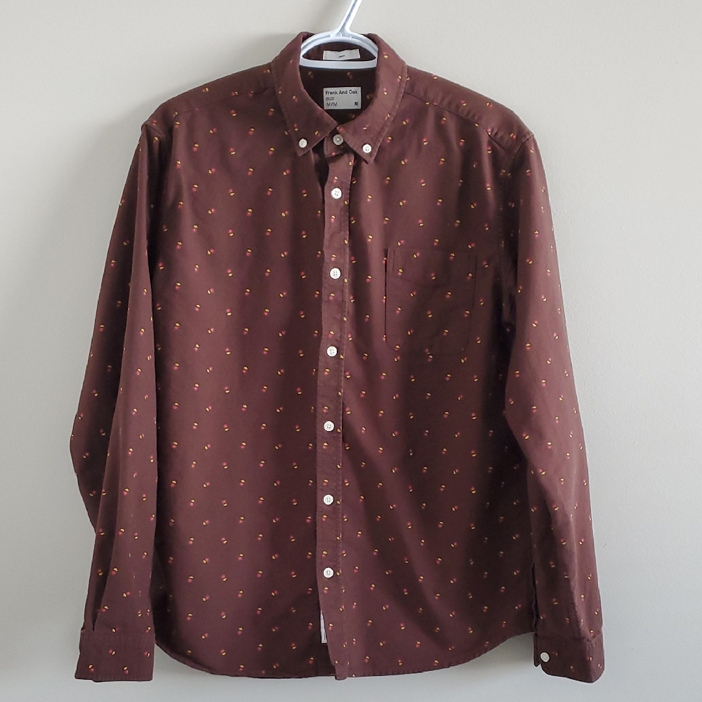 Frank & Oak Dark Brown Floral Patterned Organic Cotton Jasper Shirt Sz M